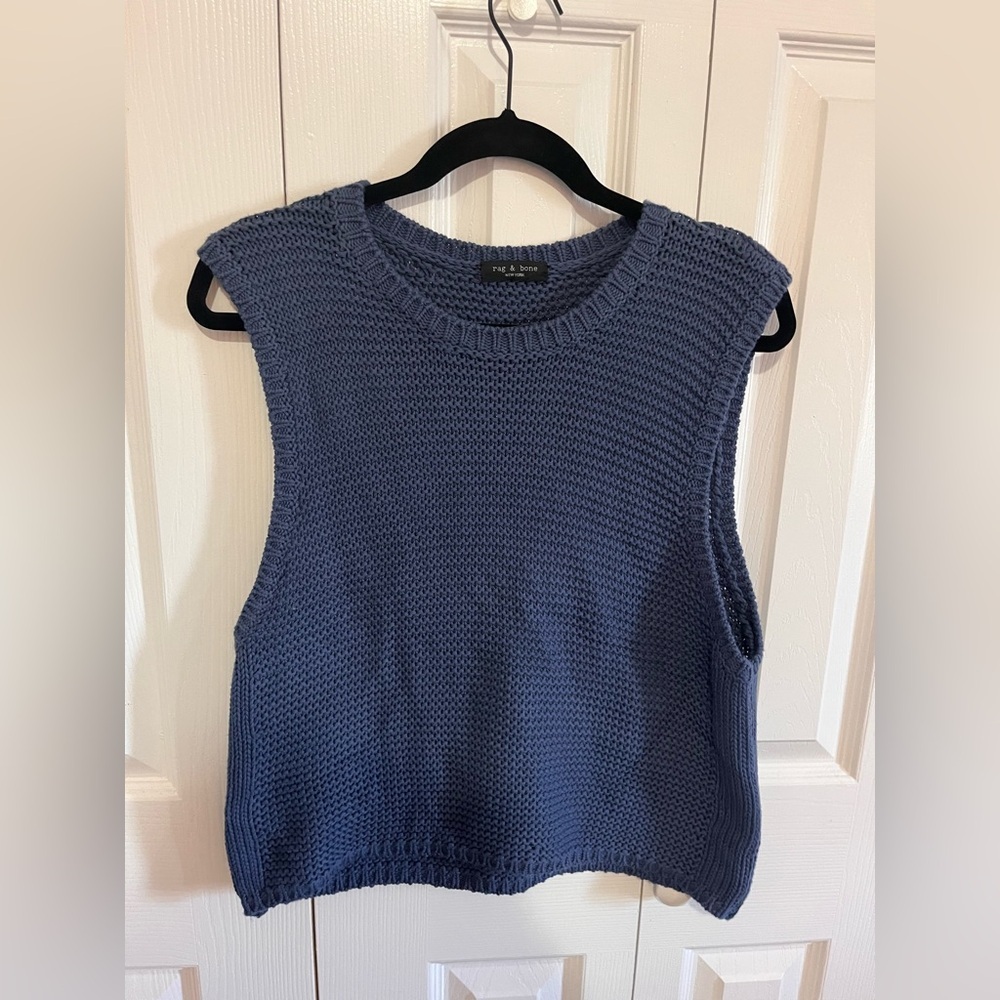 rag & bone Cropped Knit Sweater Tank Blue Medium